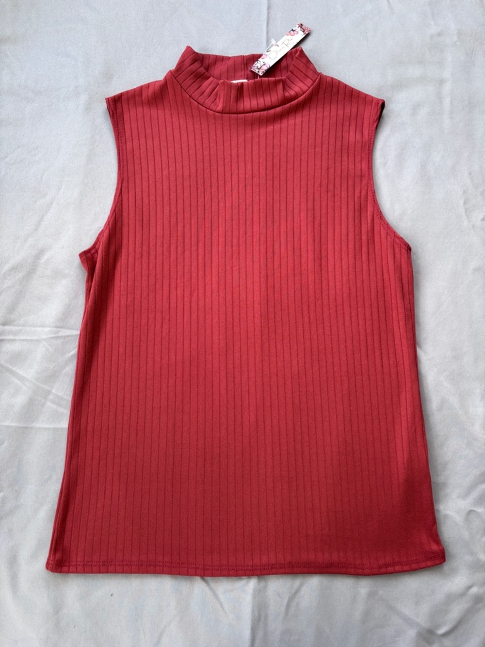 Olivia Rae Sleeveless Mock Neck Ribbed Tank Top - Dark Coral NWT